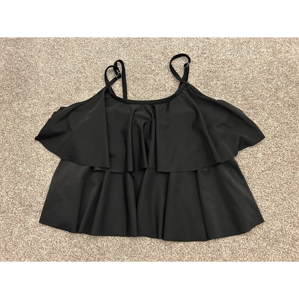Classic Chic Tankini Top Women S Black Excellent Tiered Ruffle Adjustable Straps